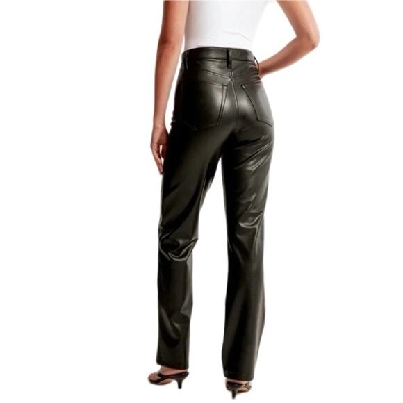 ABERCROMBIE & FITCH 90's Straight Ultra High Rise Faux Leather Pant Black 27 4 - Picture 8 of 9